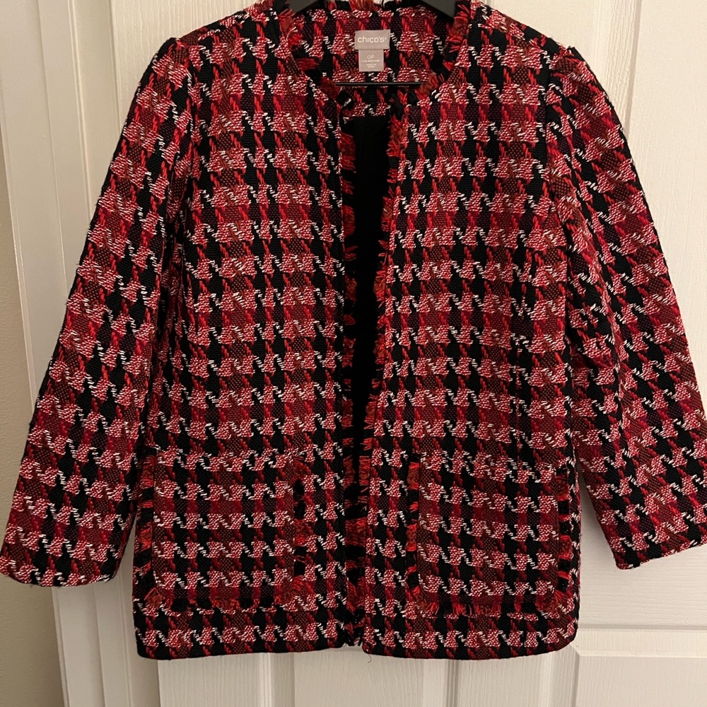 Chico's Red and Black Houndstooth Jacket